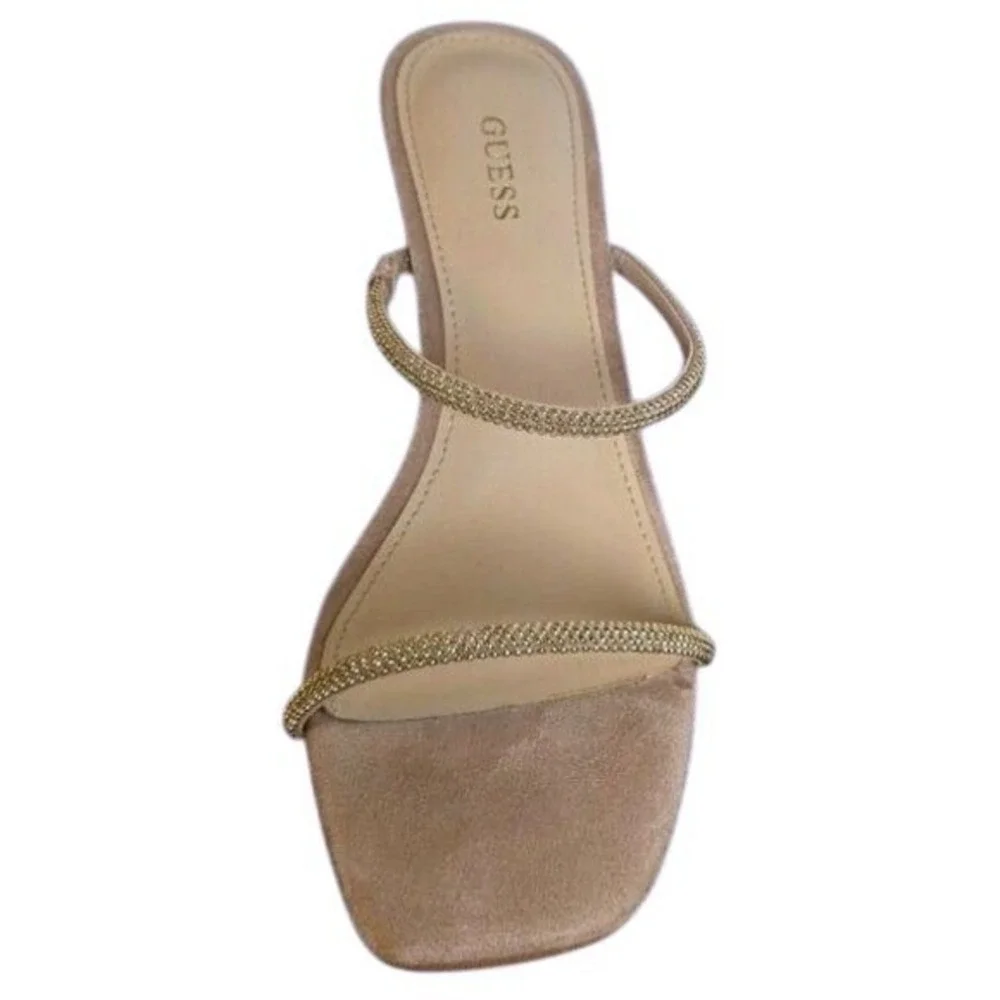 Guess GWHABBIT Mule Sandals Square Toe Heeled Rhinestone Womens size 8